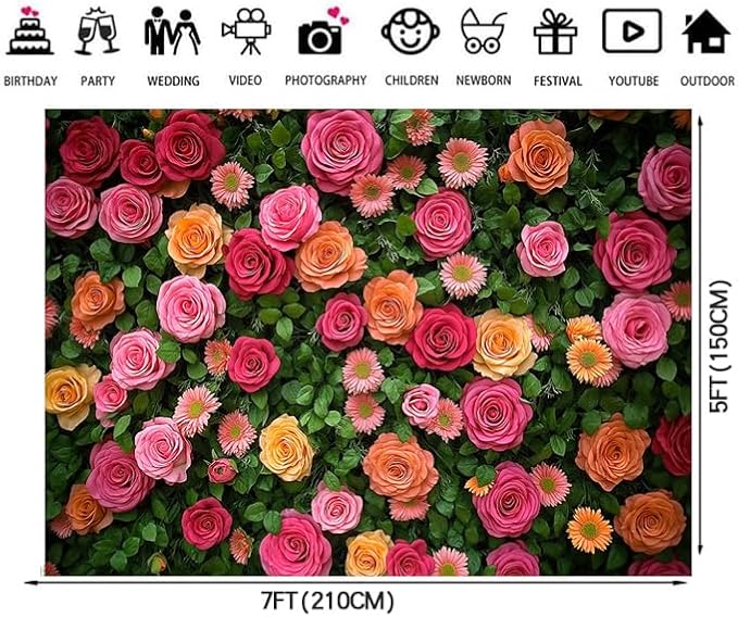 7X5ft Floral Backdrop for Photography Valentine's Day Backdrop Wedding Backdrops Spring Flower Photography Backdrop Mother's Day Backdrops for Photographers Studio Props 049 - Image 6