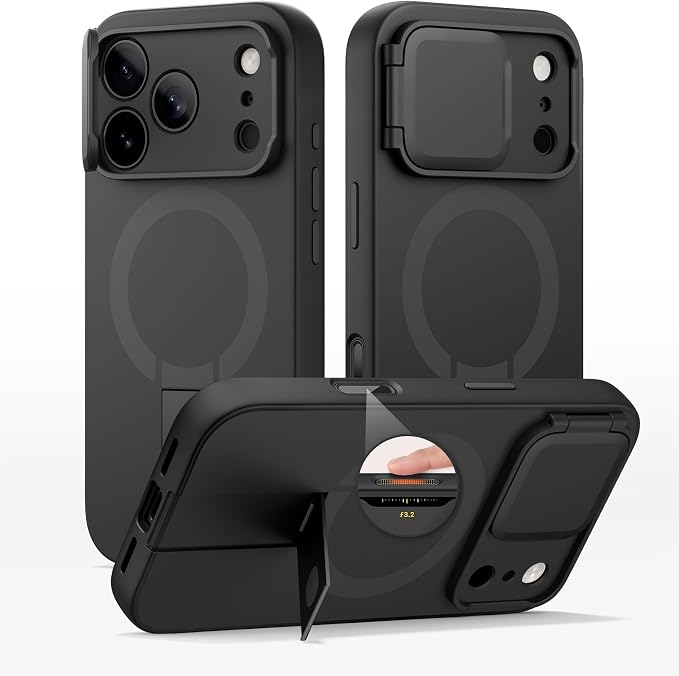 SURITCH for iPhone 17 Pro Case with Camera Control Cover, Camera Cover and Adjustable Kickstand, Compatible with MagSafe, Shockproof Bumper Protective Cases 6.3 Inch, Black by SURITCH