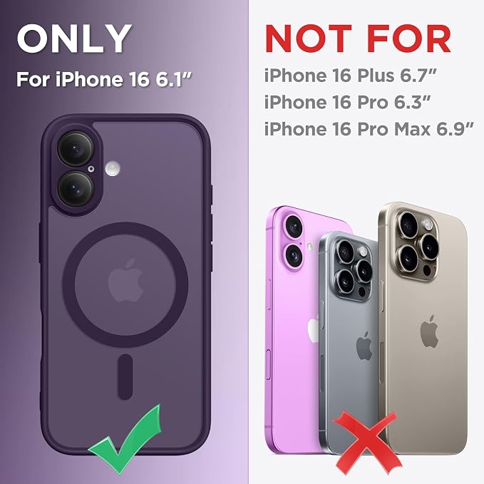 CAPRARO for iPhone 16 Case, Compatible with MagSafe | Upgraded [Full Camera Protection] Protective Translucent Matte Women Girl Magnetic Phone Case Cover, Deep Purple - Image 2