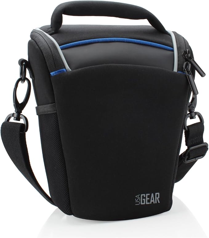 USA Gear DSLR Camera Case for Men and Women with Top Loading Accessibility, Adjustable Shoulder, Small Camera Sling Bag, Travel Padded Handle - Camera Holster Bag for Nikon, Canon, Panasonic (Black) by USAGEAR