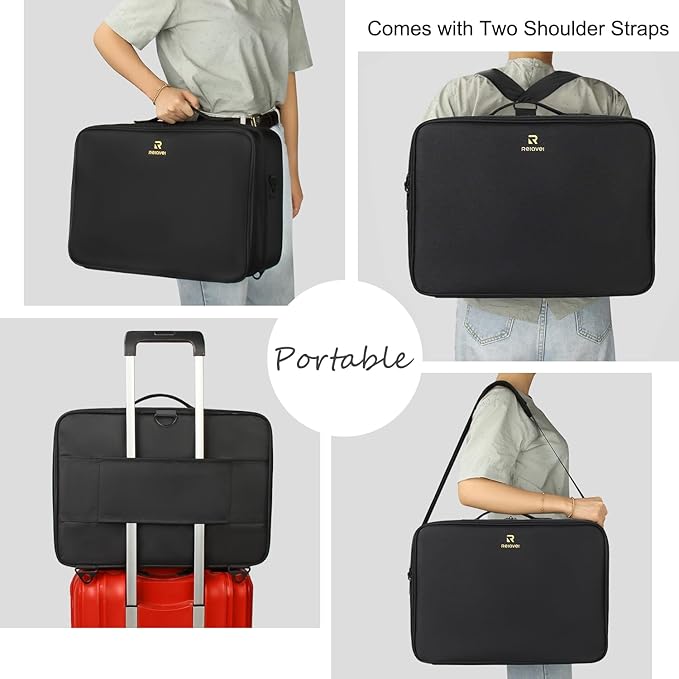 Relavel Extra Large Makeup Case, Makeup Artist Set Bag Professional Cosmetic Organizer Bag Storage Box with Makeup Brush Holder, Adjustable Dividers and Shoulder Strap, Black - Image 4