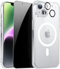 for iPhone 14 Plus Case Clear with Privacy Screen Protector | Full Camera Protection, Transparent Magnetic, Compatible with MagSafe, Shockproof Phone Cover, Slim Fit by ZOZDOKG