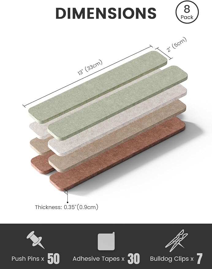 Fluxynara 13" x 2" Felt Wall Panels, Boho | 8-Pack Includes 50 Push Pins and Adhesive Tabs for Photos, Notes and Decor in Bedroom Doors, Home Office or Studios - Image 2