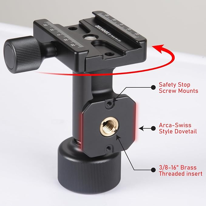 Monopod Gimbal Head – Side Saddle Speed Tilt with Arca-Swiss Dovetail Quick Release Plate | Supports Medium & Telephoto Lenses | Max Load 100lbs - Image 4