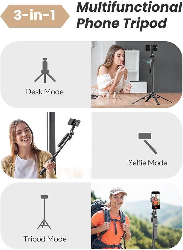 68" Auto Face Tracking Phone Tripod w/Ground Spike & Remote R01 | 68" Extendable Tripod,Compatible with iPhone & Android , Remote Control & Ground Spike Included, Video Recording & Vlogging - Image 7