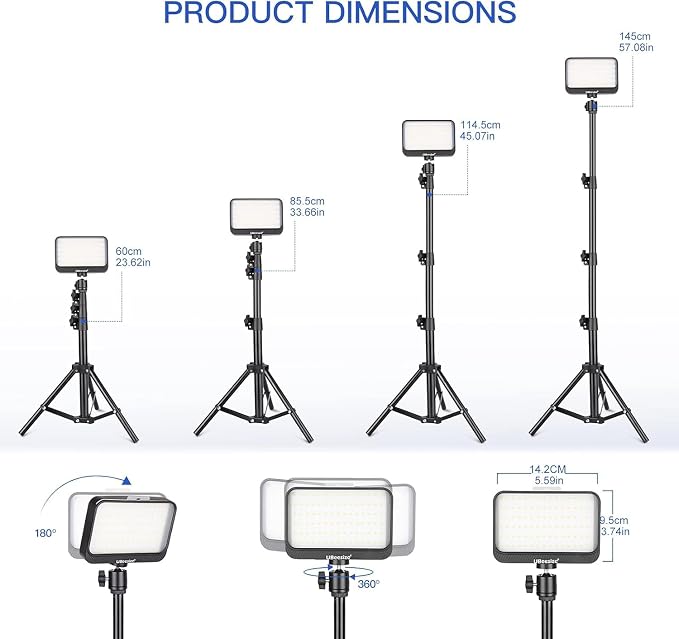 UBeesize LED Video Light Kit, 2Pcs Dimmable Continuous Portable Photography Lighting with Adjustable Tripod Stand & 5 Color Filters for Tabletop/Low-Angle Shooting, for Zoom, Game Streaming, YouTube - Image 6