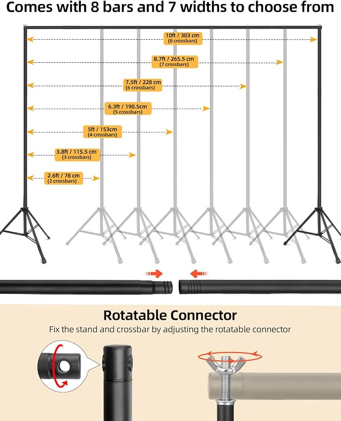 Hemmotop Photo Backdrop Stand, 10x7ft, Secure Straight Thread Connection | Stable Metal, Fits Banner, Projector Screen, Background, Balloon, Ideal for Photoshoot, Wedding, Birthday, Baby Shower Party - Image 2