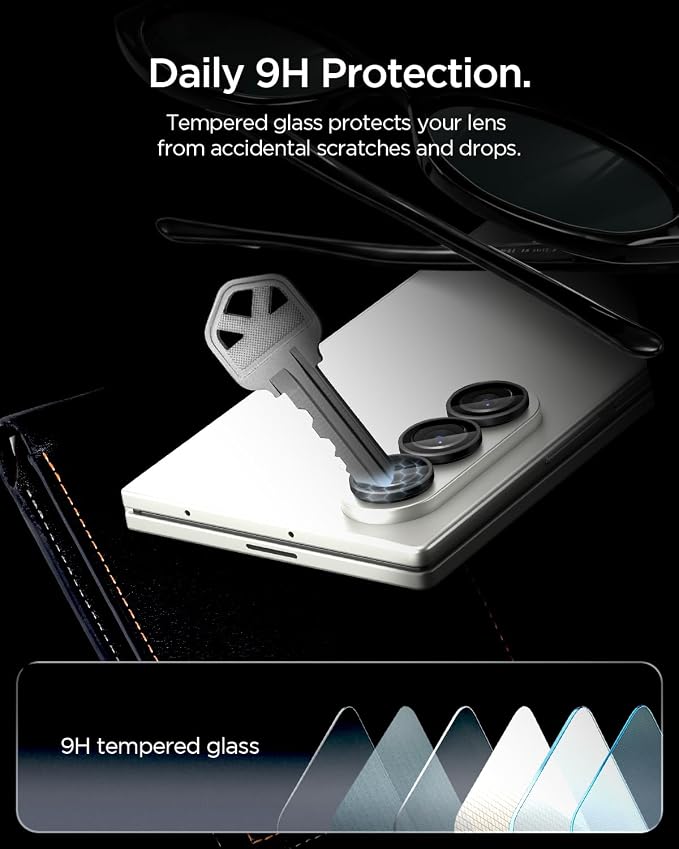 Spigen Camera Lens Protector for Galaxy Z Fold 8 Ultra, Fold 7 (2 Pack) | GlasTR EZ Fit Optik Pro, 9H+ Tempered glass, Scratch resistant, Original photo quality, Auto-align tray, Case-friendly, Black - Image 6