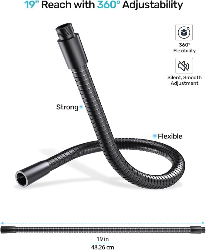 19" Microphone Gooseneck Extension, 5/8-27 Thread, 360° Swivel, Heavy Duty | 2.5 lb High Load Capacity, Flexible Metal Arm, Durable Build, Supports Mic/Webcam/Phone for Podium, Lecture, Recording, DIY - Image 3
