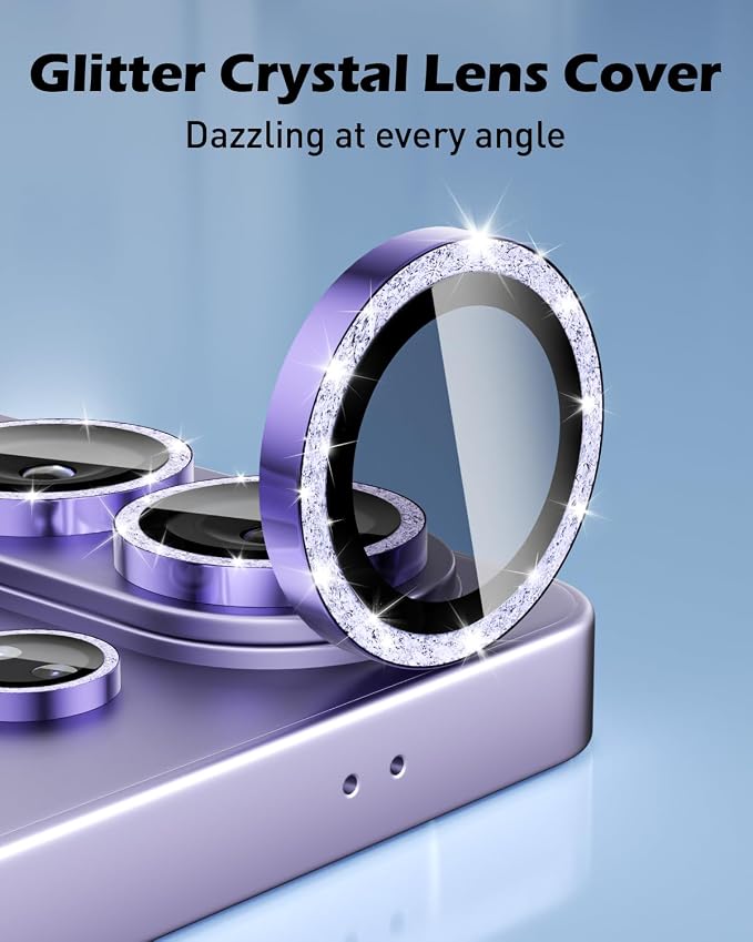 CloudValley for Samsung Galaxy S26 Ultra Camera Lens Protector Bling | 9H Tempered Glass + Aluminum Alloy Lens Protective Ring [Glitter Decoration] Ultra-HD Individual Lens Cover,Glitter Purple - Image 2