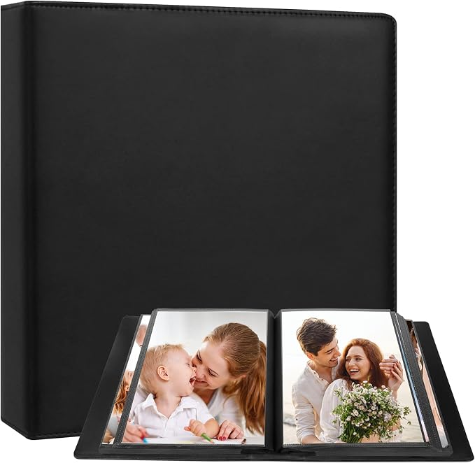 Aevdor 8x10 Photo Album, 168 Photos, Leather Cover, Black | Large Capacity, Side-Loading Clear Pockets, Vertical 8x10 Layout, Black Inner Pages, Wedding, Travel, Baby & Family Memories by Aevdor