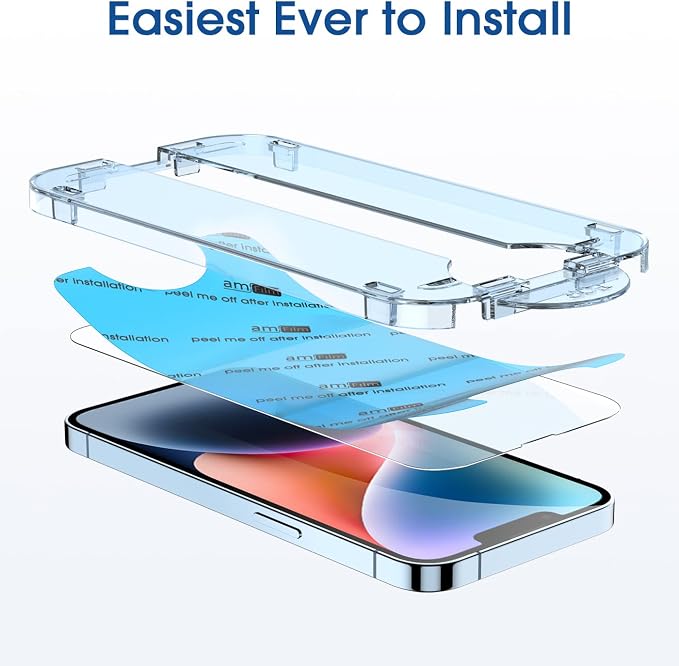 amFilm OneTouch for iPhone 14 Screen Protector 6.1'' Tempered Glass | Auto-Alignment, 30s Install, Bubble Free, Scratch & Drop Protection, HD Clear, Camera Lens Protector[2+2 Pack] (14-6.1'') - Image 3