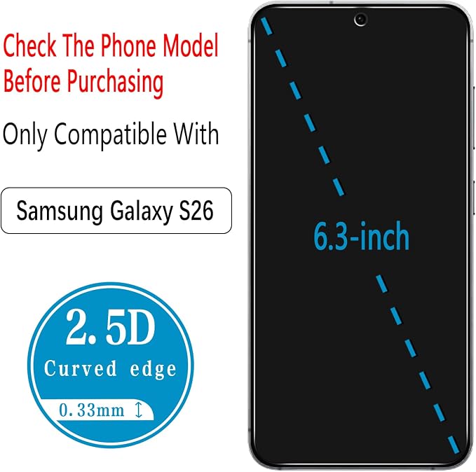 Privacy Screen Protector for Samsung Galaxy S26 Tempered Glass | Camera Lens Protector, Fingerprint ID Compatible, Anti Spy, Anti Scratch, 2+2 Pack - Image 2