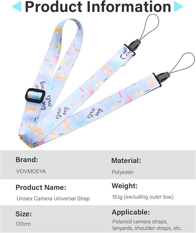 VOVMOEYA Camera Strap,Cute Camera Lanyard Neck Strap,iPad Strap,Cute Camera Strap for Fujifilm mini Camera Kodak Smile + Smile plus,bule - Image 6