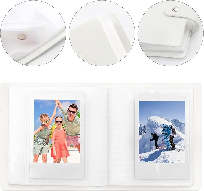Ruibytree 52 Pockets Small Photo Album 2x3 for Instax Mini, White, 2 Pack | Pocket-Size, PU Leather Cover, Snap Closure, Acid-Free Pages, Fits Polaroid 2x3 Photos, Kodak Mini Prints & ZINK Photos - Image 3