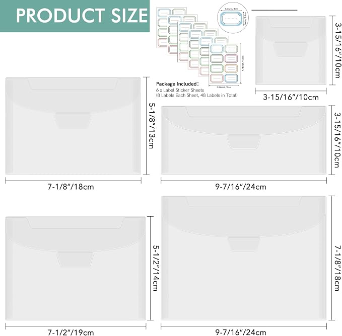 50 Pieces Clear Stamp and Dies Storage Bags,Plastic Scrapbooking Storage 5 Sizes Die Storage Pockets Resealable Plastic Envelopes Pockets for with Label Stickers for Cutting Dies Stencil Stamp Craft - Image 2