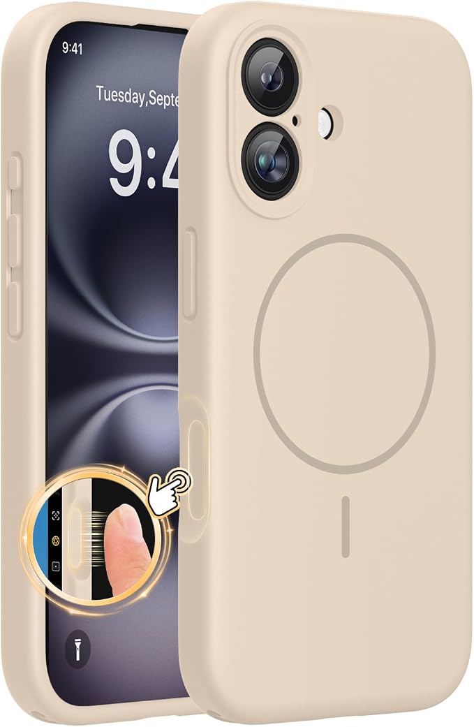 Miracase Silicone & Magnetic for iPhone 16 Case, Sand | Compatible with MagSafe, Anti-Scratch Microfiber Lining, Liquid Silicone Case Shockproof Drop Protection Phone Case for 16 by Miracase