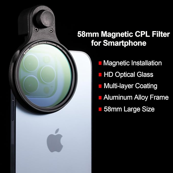 Kase 58mm Magnetic Anti-Laser Phone Camera Lens Filter for iPhone | Smartphone CMOS Sensor Laser Protection Filter Compatible with iPhone 17 16 15 14 13 12 11 Samsung Android - Image 3