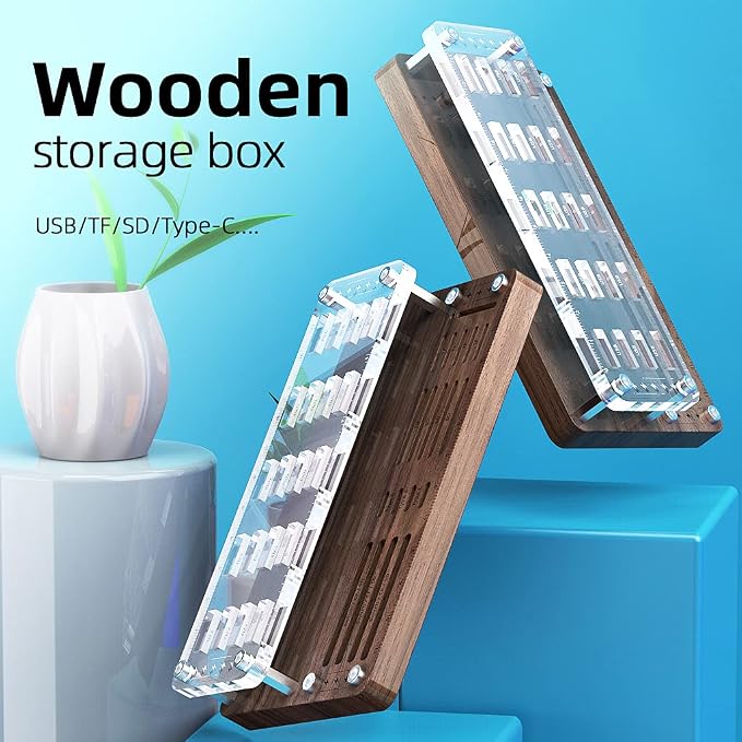 Wooden Memory Card Case for TF, SD, Micro SD Cards and USB Drives - Desk Holder and Carrying Case - AJSNH03MY - Image 2