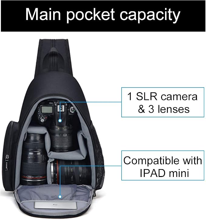 CADeN Camera Bag Sling Backpack, Camera Case Backpack with Tripod Holder for DSLR/SLR Mirrorless Cameras (Canon Nikon Sony Pentax) Black - Image 2