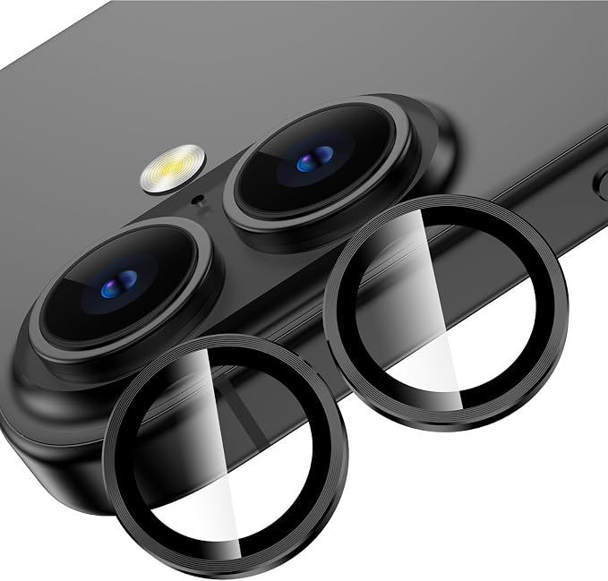 YWXTW for iPhone 16 Plus/iPhone 16 Camera Lens Protector, Individual Anti Scratch Metal Ring Tempered Glass Camera Screen Protector for iPhone 16 Accessories, Case Friendly (Black) by YWXTW