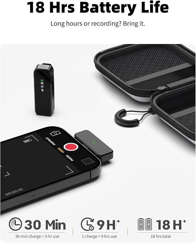 Rythflo Wireless Lavalier Microphone for iPhone 17/16/15 & Android, USB-C | 18H Battery Life, Noise Cancellation, 100ft Transmission Range, USB-C Wireless Lapel Microphone for Video Recording, Vlogging - Image 3