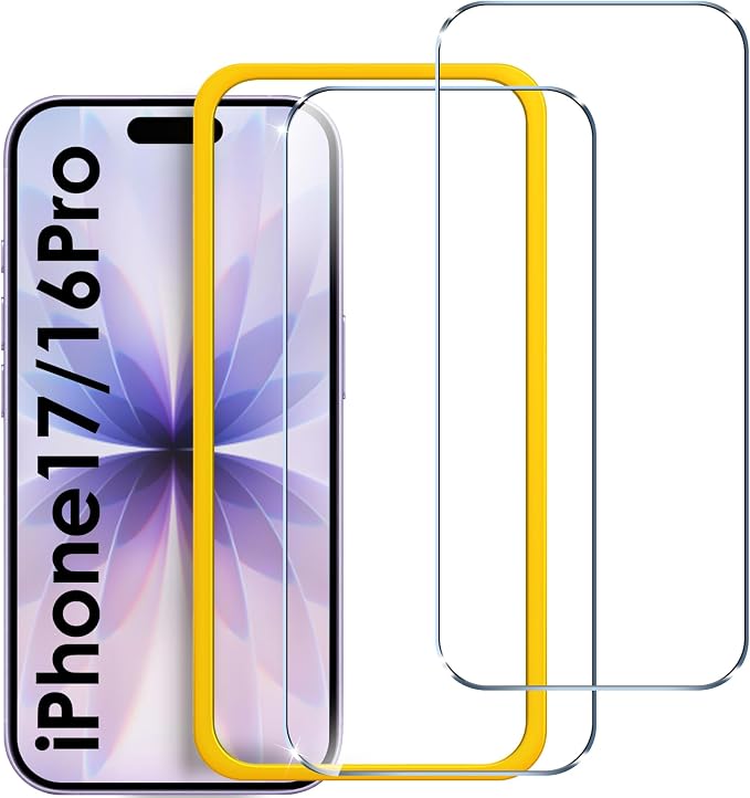 ivoler Screen Protector for iPhone 17/16 Pro 6.3" Tempered Glass 2-Pack | with [Easy Installation Frame], Anti-Scratch Case Friendly Clear HD Film for iPhone 17/ iPhone 16 Pro 6.3 inch by iVoler