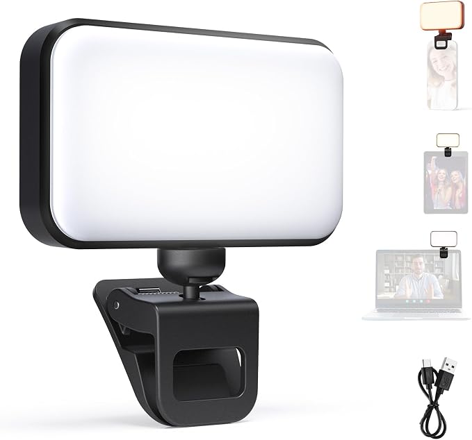 NEEWER Entry Level Version LED Selfie Light, 54 LEDs Plastic Clip on Phone Fill Lighting for iPhone, CRI88 650mAh, Portable for Computer Laptop Webcam Zoom Video Conference Makeup Recording, N8 by Neewer