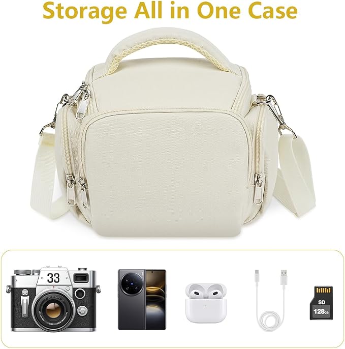 Ainiv DSLR Camera Bag, Large Waterproof Anti-Shock SLR Camera Case, Beige | Adjustable Shoulder Strap Camera Backpack, Portable Crossbody Single Shoulder Backpacks Compatible with Canon, Sony, Nikon - Image 6