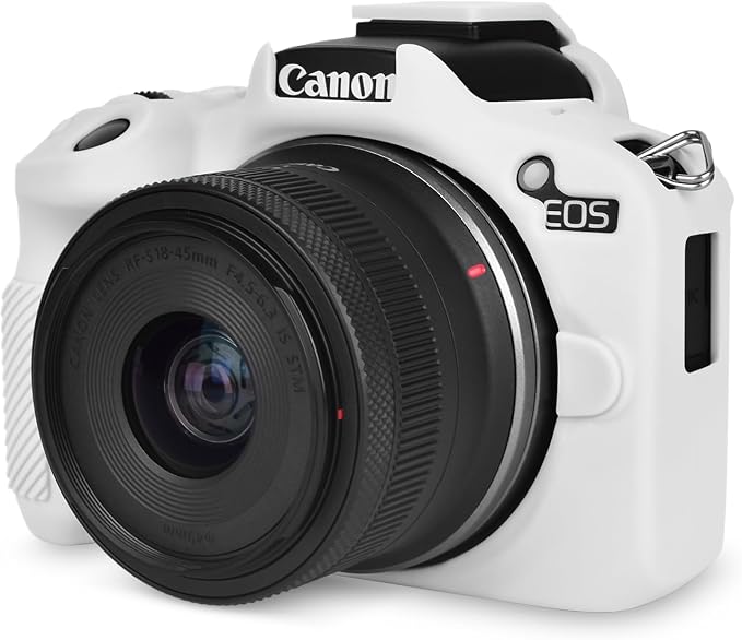Rieibi EOSR50 EOS R50 Case, Soft Silicone Protective Case for Canon EOS R50 EOSR50 Vlogging Camera, Lightweight EOS R50 Camera Case Grip Cover Body Skin - White by Rieibi