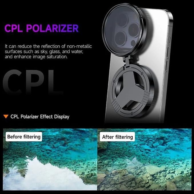 2-in-1 Magnetic CPL & Star Filter Lens, 52mm Phone Camera Lens Filter Kit, Anti-Glare Polarizing Mount Adapter Compatible for iPhone (2PC) - Image 2