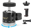 UTEBIT Panoramic Tripod Head with 1/4" Camera Hot Shoe Mount, Black | Mini Ball Head DSLR Camera Mount Adapter Photograph Attachment Accessories for Action Cameras Cam Smartphone Light Microphone by UTEBIT