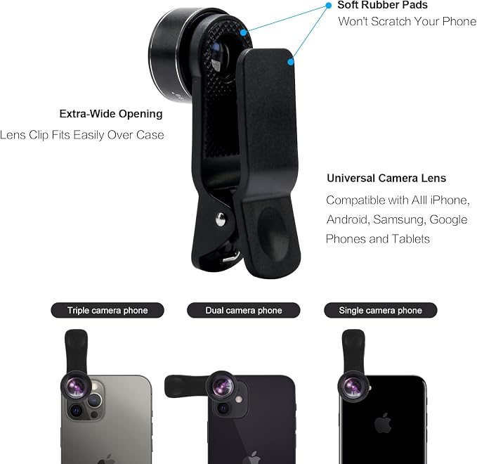 Phone Camera Lens (11 Lenses) Phone Lens Kit, Clip on Fisheye/Macro/Wide Angle Lens Attachment with Travel Case for iPhone 14 13 12 11 Xs X Pro Max Samsung Android Smartphone - Image 8