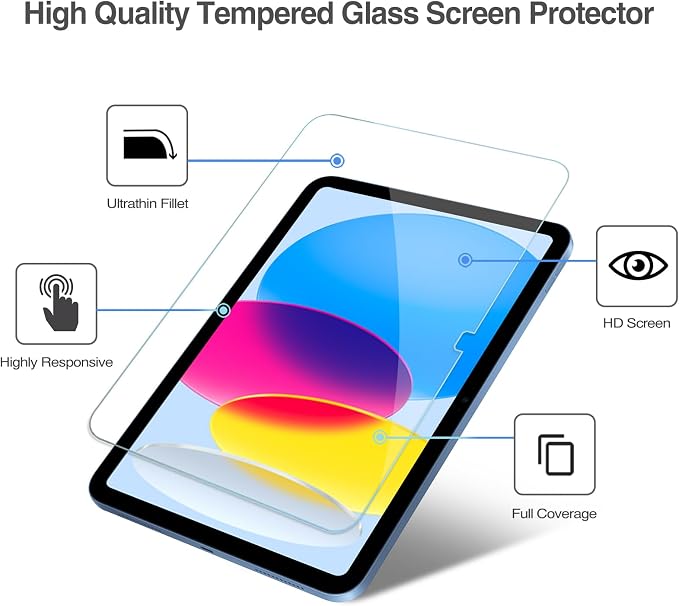 ProCase 2 Pcs Screen Protector for iPad A16 10th with Camera Lens Protector | Tempered Glass for 11" iPad 2025 11th & 10.9 10th Generation -Blue - Image 5