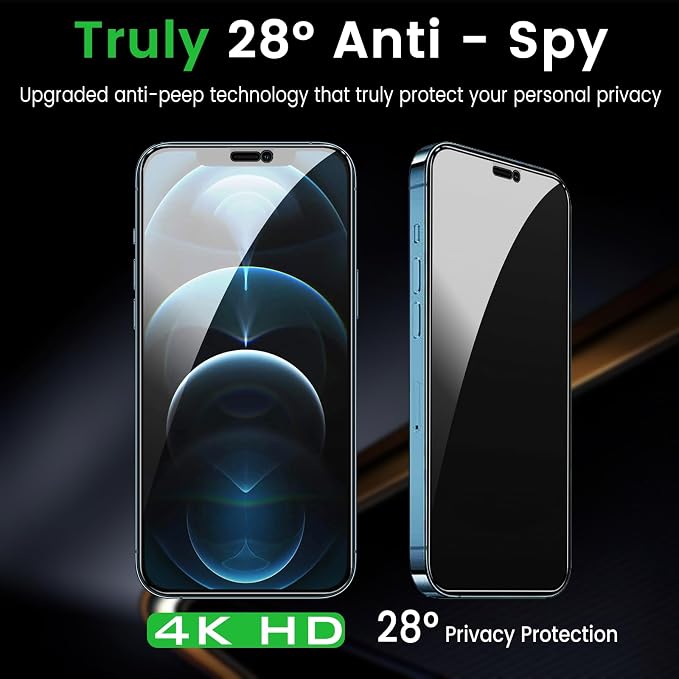 Romkasi 3 Pack Privacy Screen Protector for iPhone 12 Pro Max 6.7 Inch with 3 Pack Camera Lens Protector, Anti Spy Tempered Glass Film, Anti-Scratch, Touch Sensitive, Case Friendly - Image 4