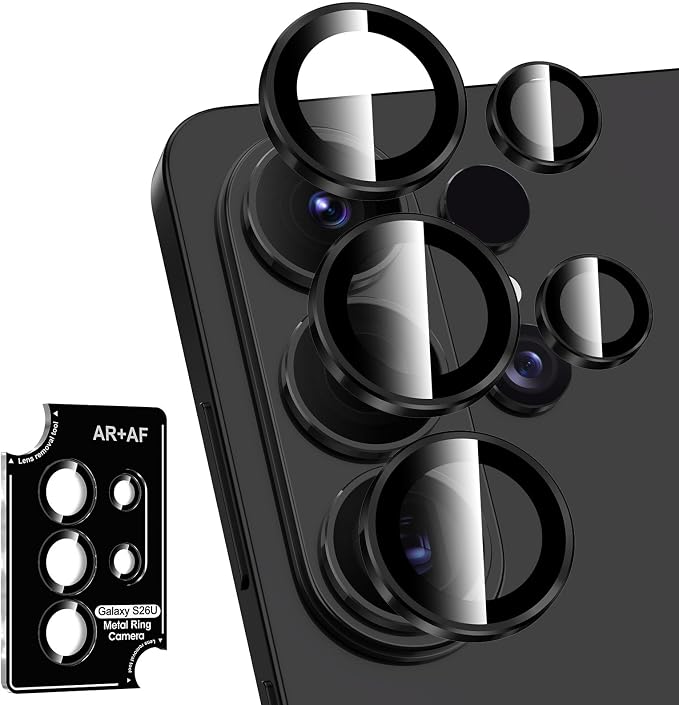 for Samsung Galaxy S26 Ultra Camera Lens Protector, Individual Metal Ring Tempered Glass Lens Cover, [Strong Adsorption] Scratch Resistant Ultra-Thin HD Clear Lens Cover, 1 Set-Black Ring by Btscase
