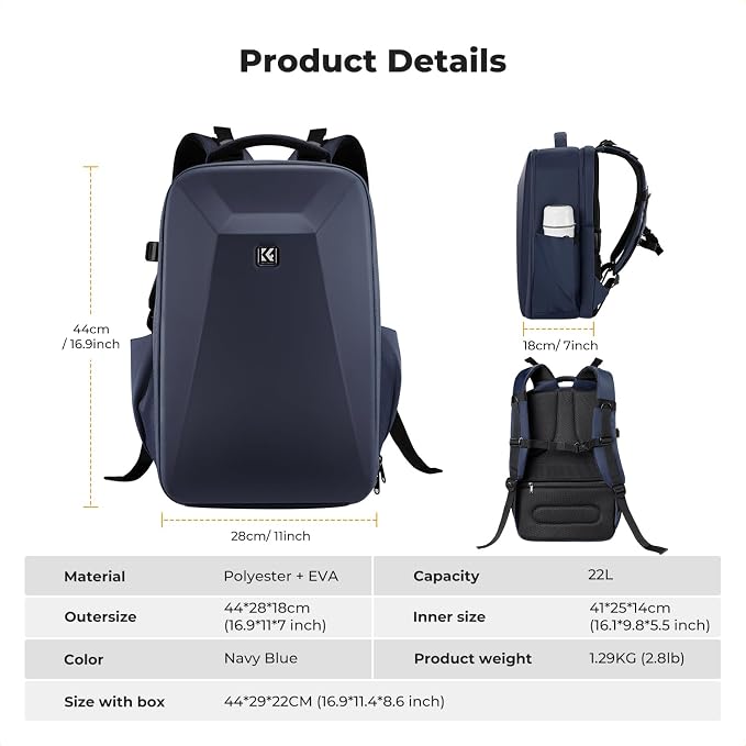 K&F CONCEPT Camera Backpack,Hardshell Photography DSLR Camera Bag | 15-15.6 Inch Laptop Compartment, Waterproof, Hard Shell Camera Case, Compatible with Canon/Nikon/Sony/DJI Mavic Drone, B07 - Image 7