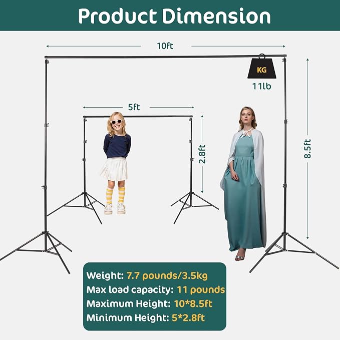 Kate Photo Backdrop Stand Adjustable Background Stand Kit for Photography | 10x8.5ft Background Stand with Storage Bag for Birthday Party, Indoor Outdoor Decoration, Studio Shoot, Maximum Load 5kg/11lb - Image 4