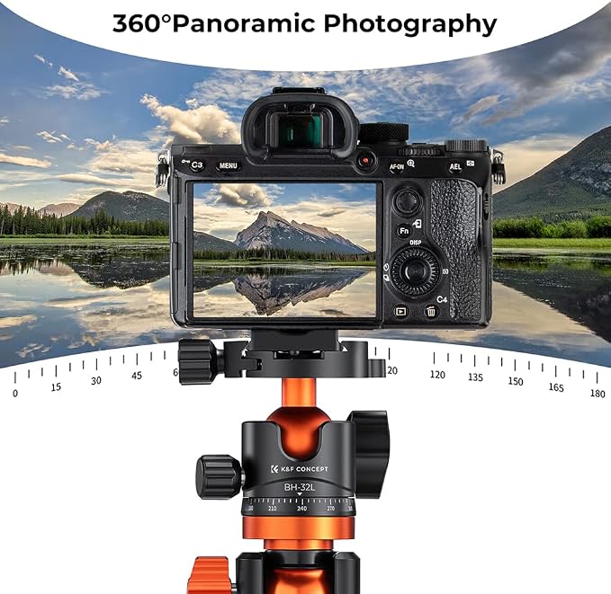 K&F CONCEPT 32mm Metal Tripod Ball Head 360 Degree Rotating Panoramic with 1/4 inch Quick Release Plate Bubble Level for Monopod Camera Camcorder Load Capacity up to 26.4lbs/12kg | Head screw 3/8", quick plate - BH32L - Image 5