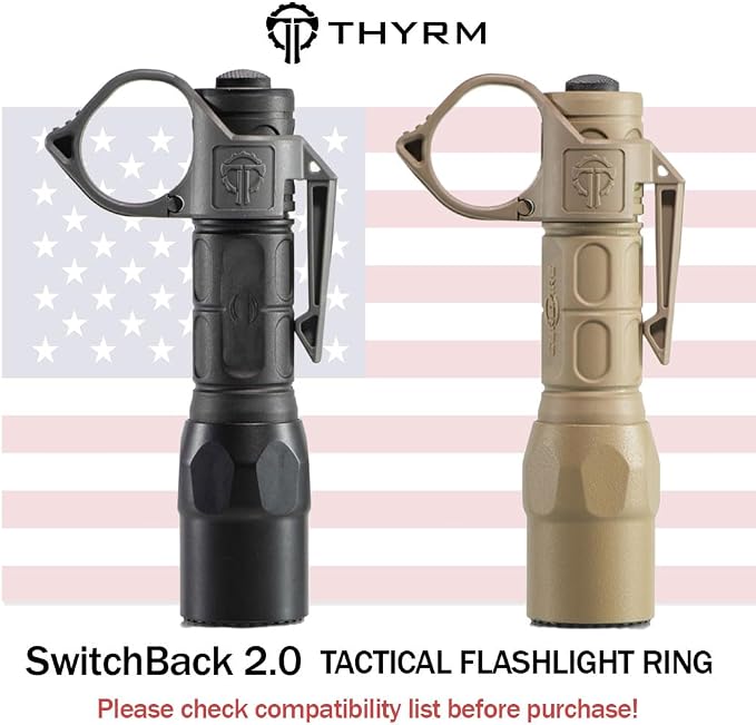 Thyrm Switchback Large 2.0 Flashlight Ring, Pocket Clip for 1-Inch Light | For 1-Inch Tactical Light, Finger Retention Ring Loop, Made in USA, Compatible with SureFire G2X-Size, Modlite Handheld Light - Image 2