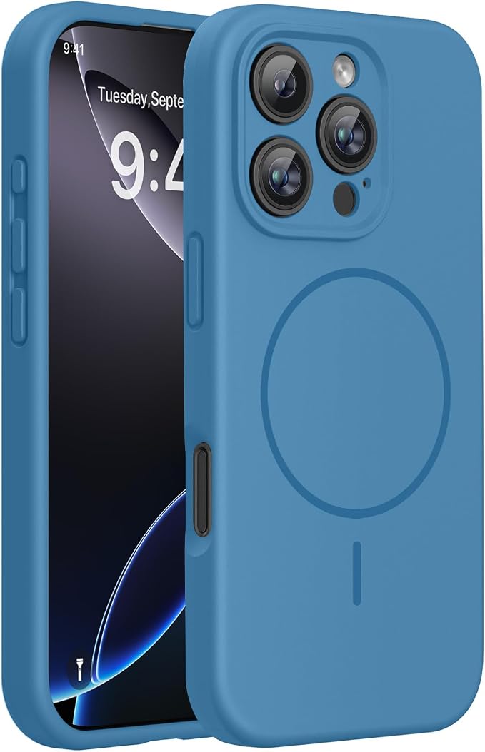 miracase Magnetic for iPhone 16 Pro Max Case, [Soft Anti-Scratch Microfiber Lining], Compatible with MagSafe, Liquid Silicone Case Shockproof Drop Protection Phone Case for 16 ProMax,Capri Blue | Compatible with MagSafe, Soft Microfiber Lining, Premium... by Miracase