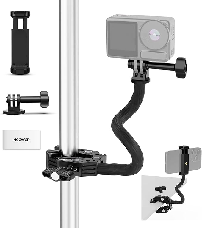 NEEWER Action Camera Mount Kit with Super Clamp, Soft Tube, Action Camera Adapter, Adjustable Holder for Flat/Round Surfaces, Compatible with GoPro Insta360 DJI Smartphone GP-26 by Neewer