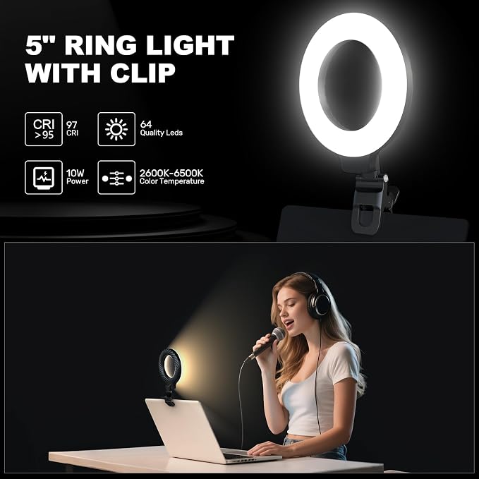 Anautin Ring Light for Video Conference Lighting,360°Adjustable,Portable LED Video Conference Lighting for Monitor,Laptop&Desktop Computer,Streaming Light for Zoom Meetings, Selfie Makeup, Video Calls - Image 2