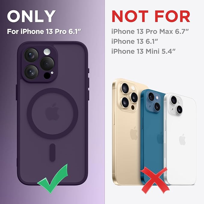 CAPRARO for iPhone 13 Pro Case, Compatible with MagSafe | Upgraded [Full Camera Protection] Shockproof Protective Slim Translucent Matte Magnetic Phone Case 6.1'', Deep Purple - Image 2