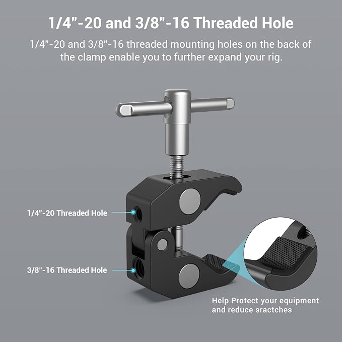 SMALLRIG Super Clamp w/ 1/4" and 3/8" Thread and 5.8 Inches Adjustable Friction Power Articulating Magic Arm with 1/4" Thread Screw for LCD Monitor/LED Lights - KBUM2730 - Image 4