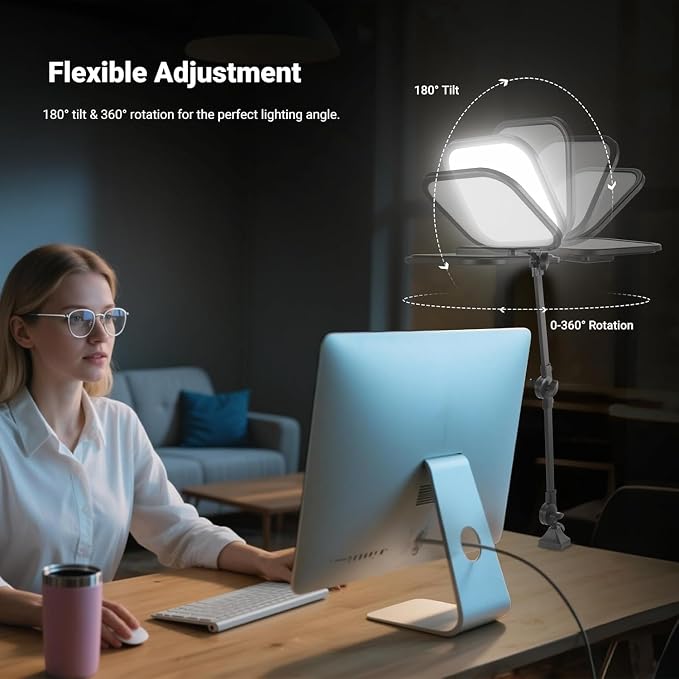 NEEWER Basics 10.8" Video Conference Lighting with Desk Clamp Stand, 15W Bi Color Edge Lit Full Screen Dimmable Streaming Light CRI95+ for Video Recording Computer Laptop Webcam Zoom Calls, L220 - Image 5
