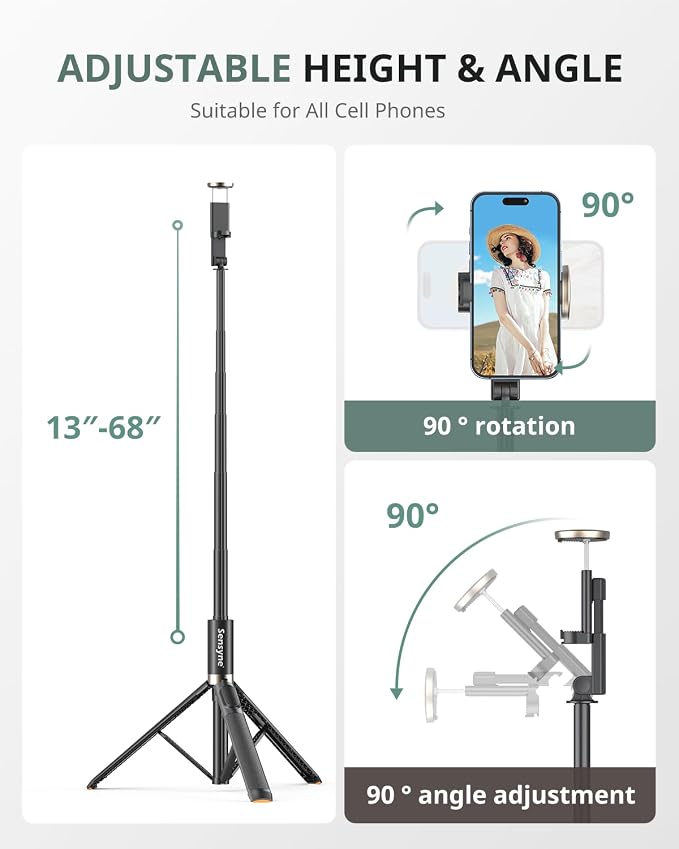 Sensyne 63" Selfie Stick Tripod, Extendable Phone Tripod with Wireless Remote Compatible with Cell Phones for Selfies, Photography,Video, Live Stream - Image 5