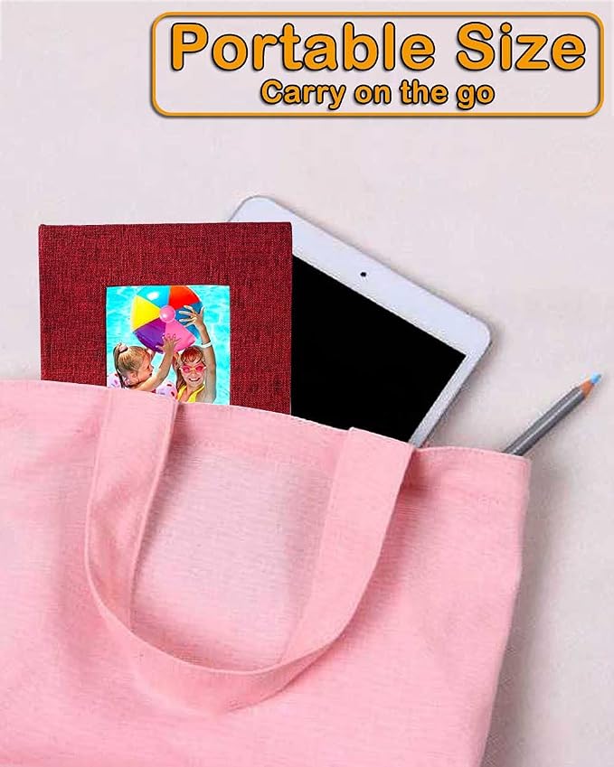 GPIRAL Small Photo Album 5x7 – 2 Pack, Each 26 Clear Pages Hold 52 Pictures. Album for 5x7 Photos, Artwork, Drawings, Linen Cover with Front Window, Red Fabric - Image 5