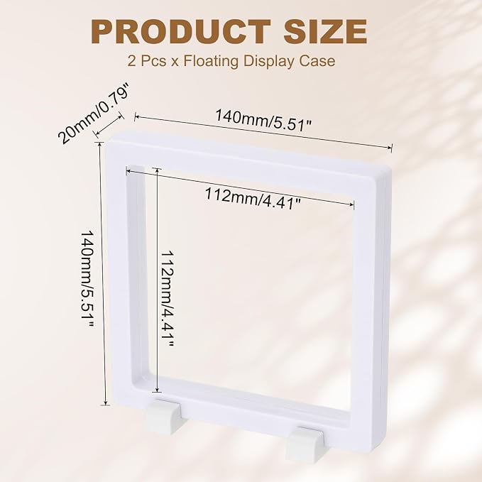 PATIKIL 2Pcs Floating Display Case, 5.5 Inch Jewelry Display Case Stand Challenge Coin Holder Frames Transparent Large Storage Box 3D for Necklace Bracelets Pendants, White - Image 2
