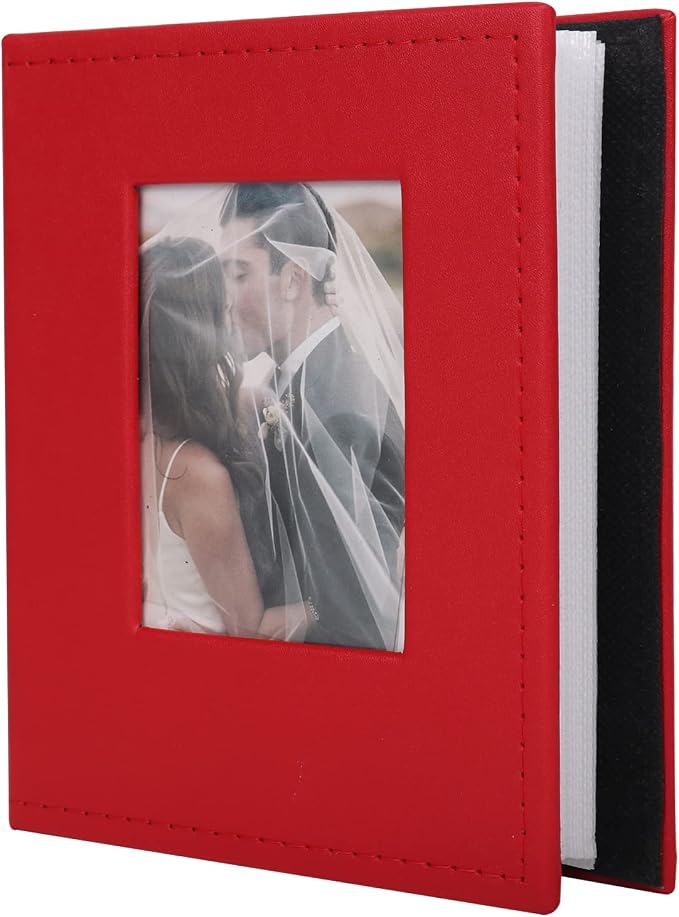 RECUTMS Photo Albums 100 Pocket 4x6 Pictures Leather Family Book (Red Wine) | White Inner Page, 100 Vertical Pockets, Small Photo Album for Wedding Anniversary Baby, DIY Cover Window, Graduation Gifts by RECUTMS